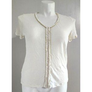 Apology Cream Fringe Scoop Neck Casual Top Size L